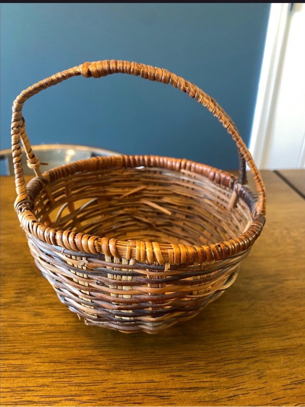 Vintage Small Wicker Basket With Handle Cottage Floral Decor